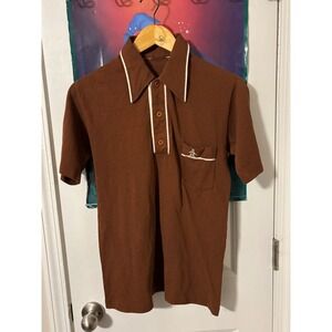 Vintage 70s Penguin Polo Shirt Mens Brown Short Sleeve Collared Size Medium